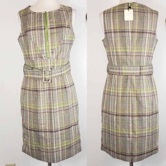 Amelia New york plaid sheath career belted Sleeveless knee length dress Size 8 - Picture 3 of 10
